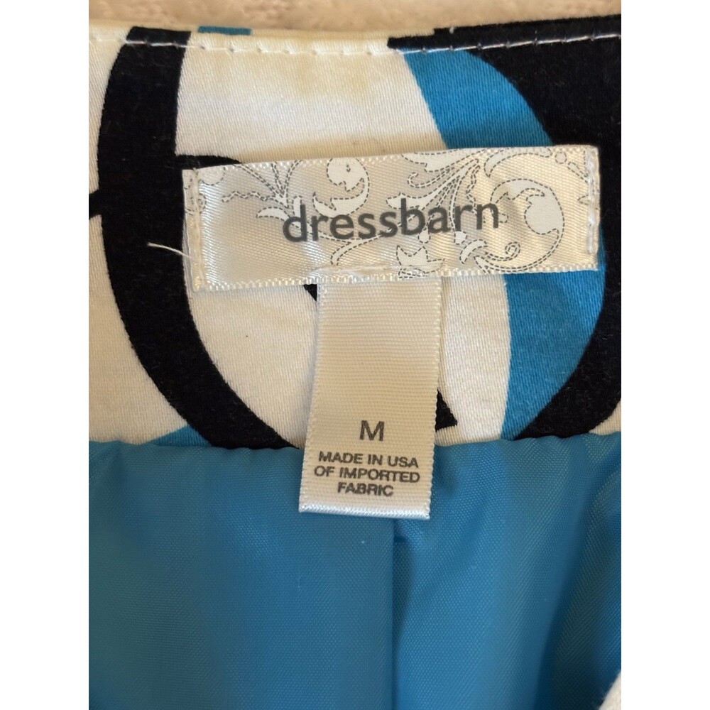 Dress Barn Blazer. Blue Black & White Design Shoulder Pads. Open Front. Lined. M - Picture 12 of 13